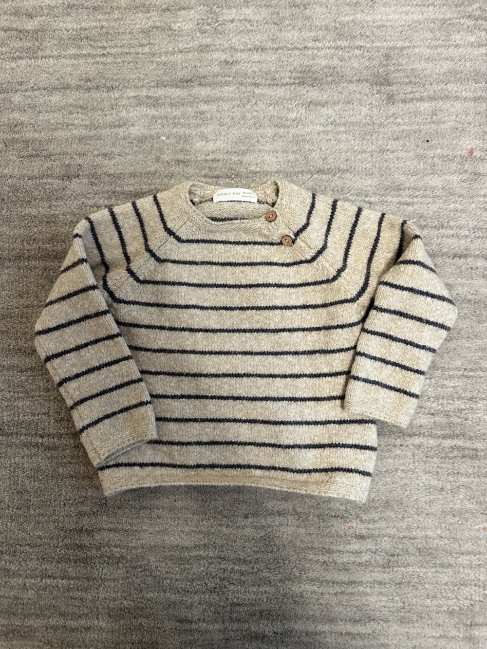 Quincy Mae Cream & Navy Striped Knit Sweater